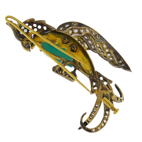 Broche Guidetti - Spilla pappagallo style ancien en or jaune, argent et diamants 58 Facettes G3600