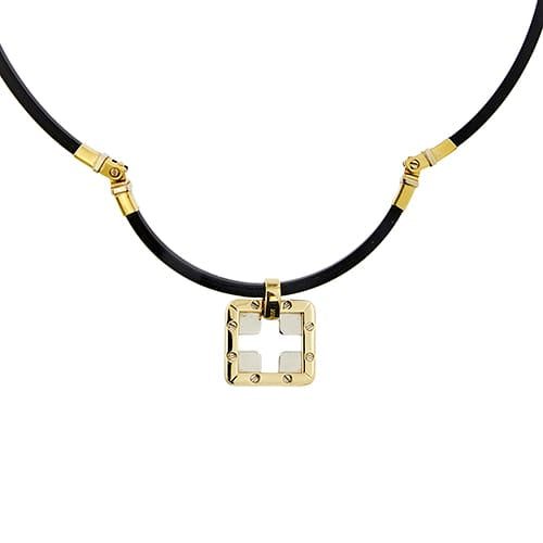 Collier Barakà - Collier en caoutchouc avec pendentif en or 18 ct et diamant 58 Facettes 39581