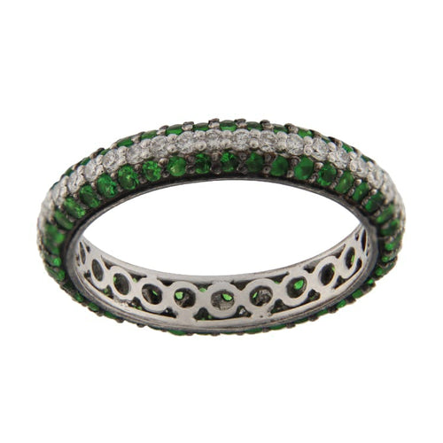Bague 54 Guidetti - Bague eternity en or blanc avec diamants et tsavorites 58 Facettes G3669