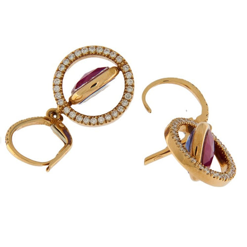 Boucles d'oreilles Zoccai - Boucles d'oreilles pendantes en or rose, diamants, rubis et aigue-marine 58 Facettes G3281