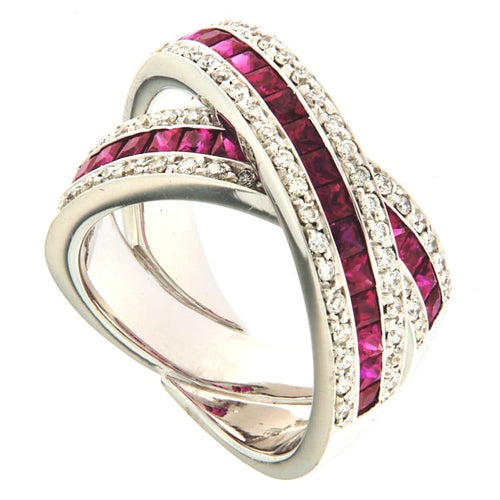 Bague Guidetti - Bague à fasces croisées en or blanc rubis et diamants 58 Facettes G3113