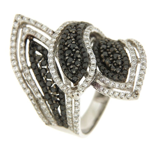 Bague Guidetti - Bague en or blanc et diamants blancs et noirs 58 Facettes G1842