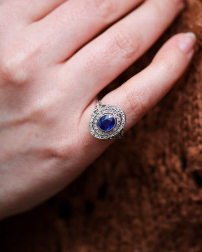 Bague 47.5 Bague Pompadour en platine, saphir et diamants taille rose 58 Facettes A11969