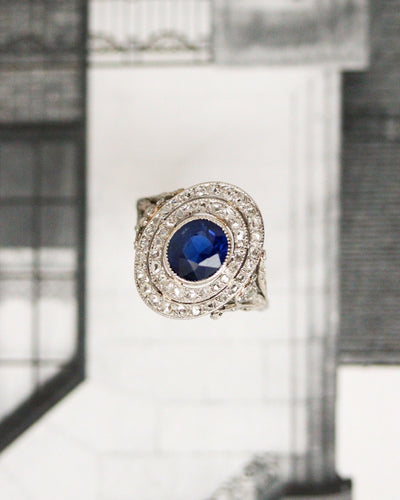Bague 47.5 Bague Pompadour en platine, saphir et diamants taille rose 58 Facettes A11969