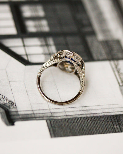 Bague 47.5 Bague Pompadour en platine, saphir et diamants taille rose 58 Facettes A11969
