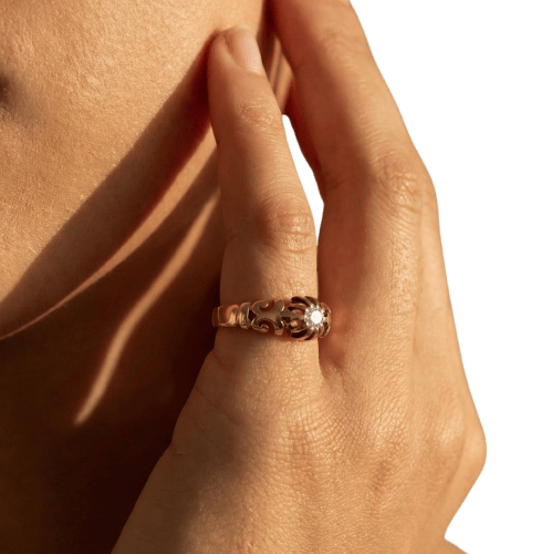 Bague 52 Solitaire ancien - Bague en or rose 585 avec diamant taille ancienne 58 Facettes HJ250185