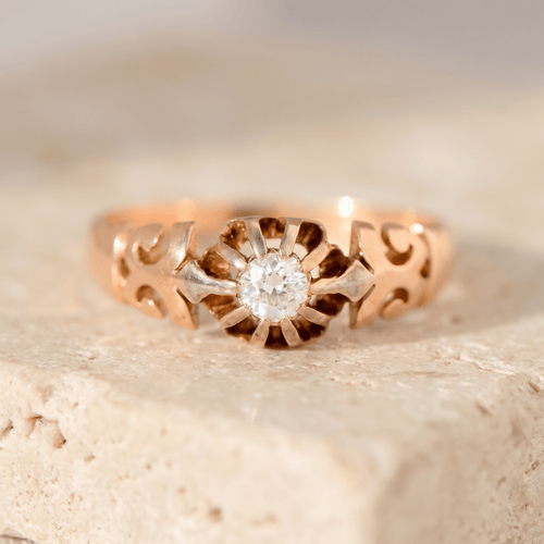 Bague 52 Solitaire ancien - Bague en or rose 585 avec diamant taille ancienne 58 Facettes HJ250185