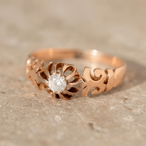 Bague 52 Solitaire ancien - Bague en or rose 585 avec diamant taille ancienne 58 Facettes HJ250185