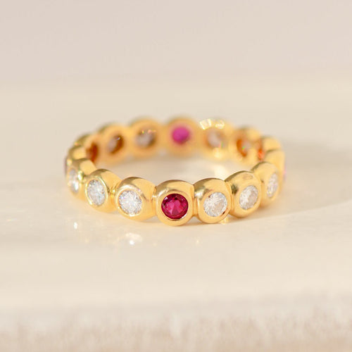 Bague 50 Memory ring - Bague en or jaune 18 carats avec diamants et rubis 58 Facettes