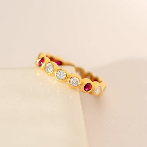 Bague 50 Memory ring - Bague en or jaune 18 carats avec diamants et rubis 58 Facettes