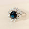 Bague 53 Bague vintage en or blanc 14 carats avec saphir bleu et diamants 58 Facettes