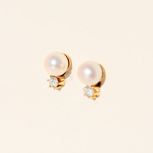 Boucles d'oreilles Ohrstecker - Boucles d'oreilles Perles et diamants en or jaune 14 carats 58 Facettes