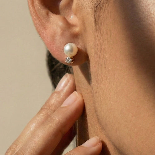 Boucles d'oreilles Ohrstecker - Boucles d'oreilles Perles et diamants en or jaune 14 carats 58 Facettes
