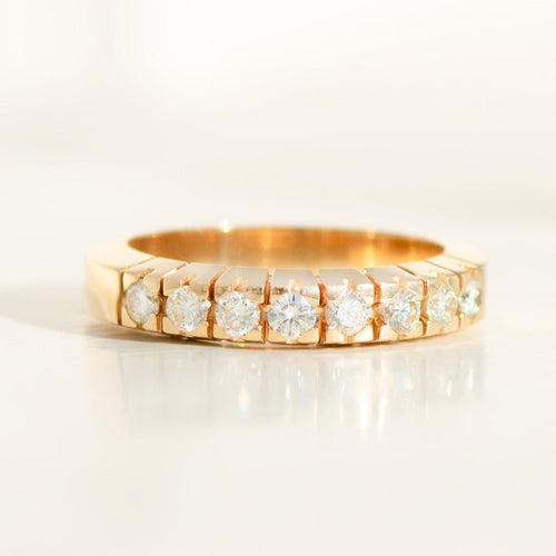 Bague 56 Bague demi-alliance vintage en or jaune 14K et diamants 0,40 ct 58 Facettes