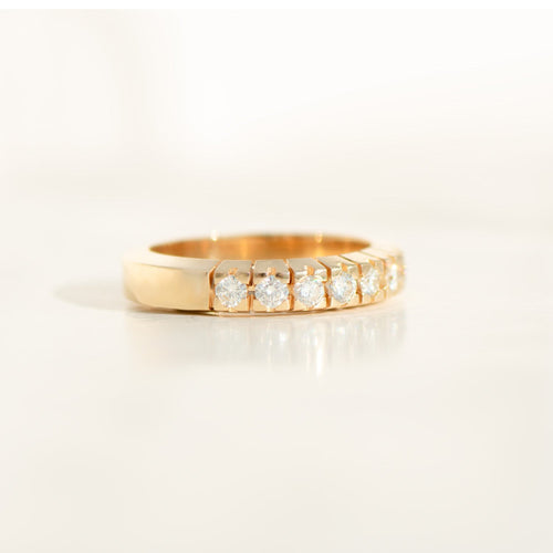 Bague 56 Bague demi-alliance vintage en or jaune 14K et diamants 0,40 ct 58 Facettes