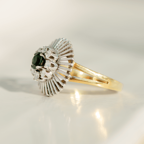 Bague 57 Bague vintage en or jaune et or blanc 14K avec saphir et diamants 58 Facettes