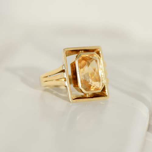 Bague 53 Bague vintage - Citrine env. 6 ct en or jaune 14 carats 58 Facettes