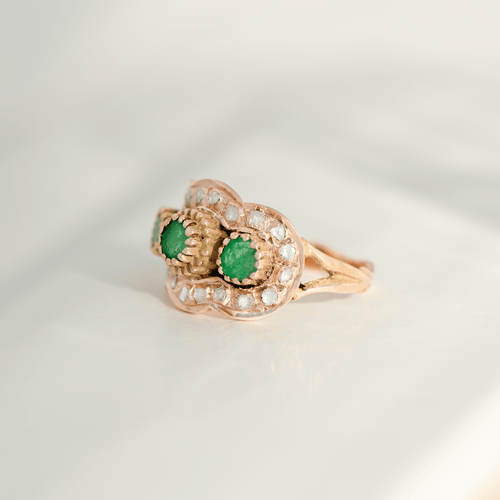 Bague 54 Bague victorienne - Émeraudes et diamants taille rose en or rose 14K 58 Facettes