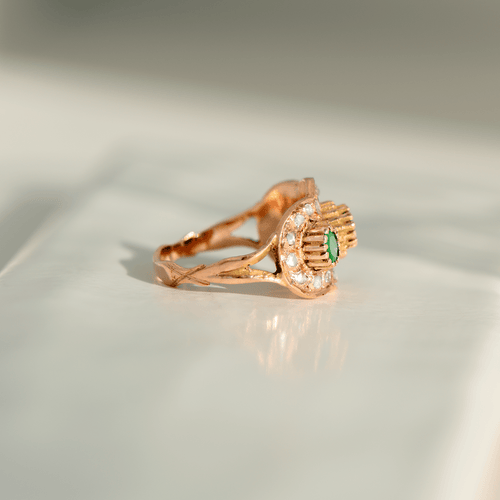 Bague 54 Bague victorienne - Émeraudes et diamants taille rose en or rose 14K 58 Facettes