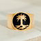 Bague 56 Bague vintage en or jaune 18 carats avec palme et émail noir 58 Facettes