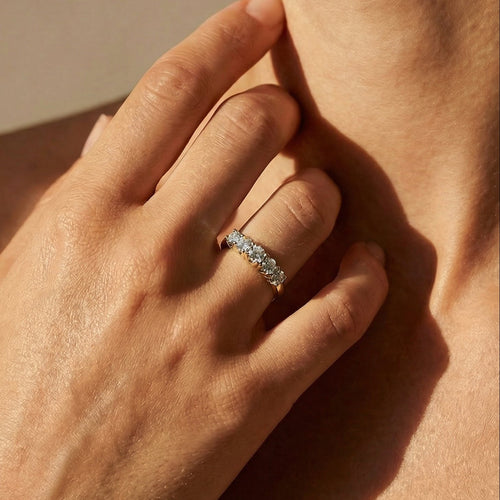 Bague Demi-alliance - Bague en or jaune 14K et diamants 58 Facettes 3140