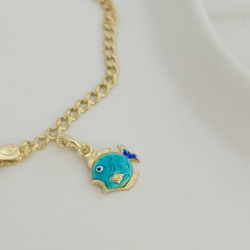 Bracelet Bracelet poissons en or jaune 14K avec pendentifs émaillés 58 Facettes 3138