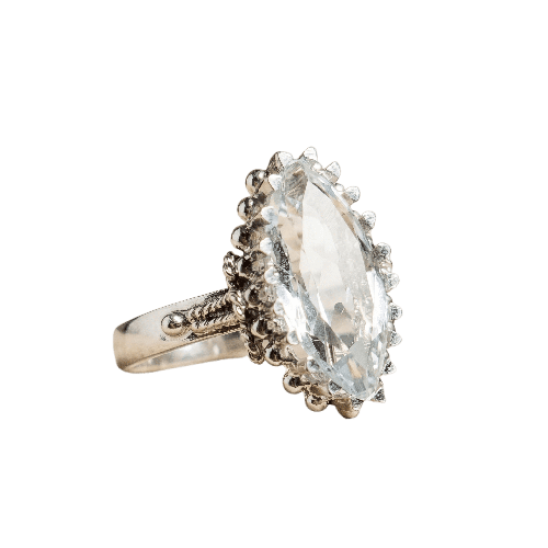 Bague 52.5 Bague antique en or blanc 18 carats avec aigue-marine 58 Facettes 2961