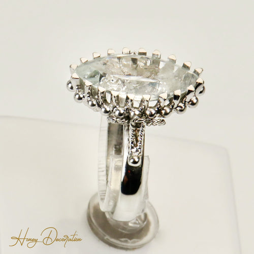 Bague 52.5 Bague antique en or blanc 18 carats avec aquamarine marquise 58 Facettes 2961