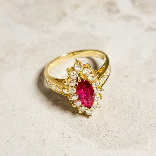 Bague 52 Bague halo en or 18 carats avec rubis et diamants 58 Facettes 2838