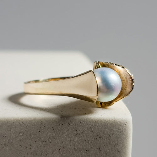 Bague 60 Lapponia - Bague en or jaune 14 carats avec perle grise 58 Facettes 2896