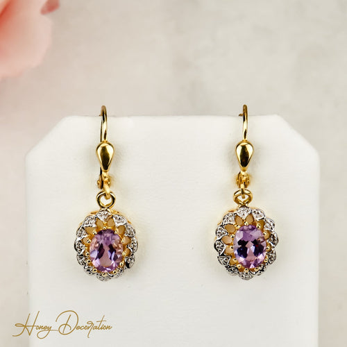 Boucles d'oreilles Boucles d’oreilles vintage en or jaune 14 carats et améthystes 58 Facettes 2788