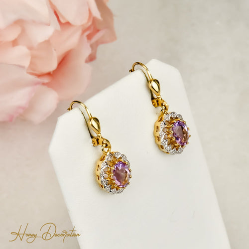 Boucles d'oreilles Boucles d’oreilles vintage en or jaune 14 carats et améthystes 58 Facettes 2788