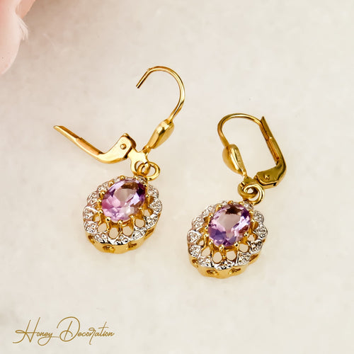 Boucles d'oreilles Boucles d’oreilles vintage en or jaune 14 carats et améthystes 58 Facettes 2788
