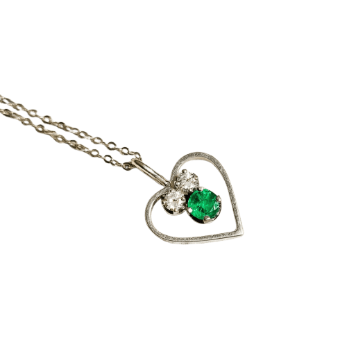 Collier Collier - Cœur en or 14 carats et diamants, émeraude 58 Facettes 2743