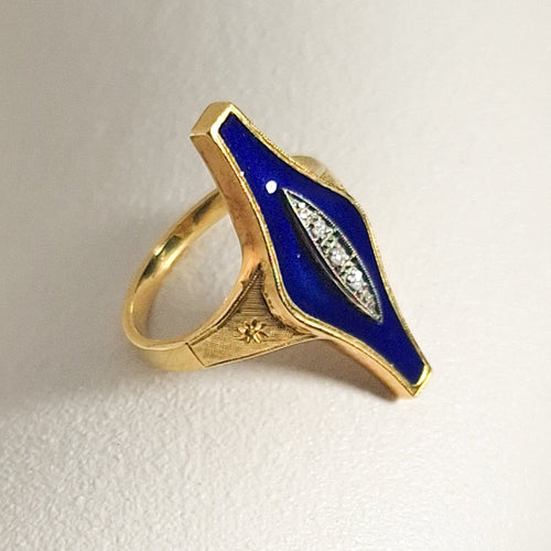 Bague 53 Bague en or jaune 18 carats avec émail - Taille 53 58 Facettes 2791