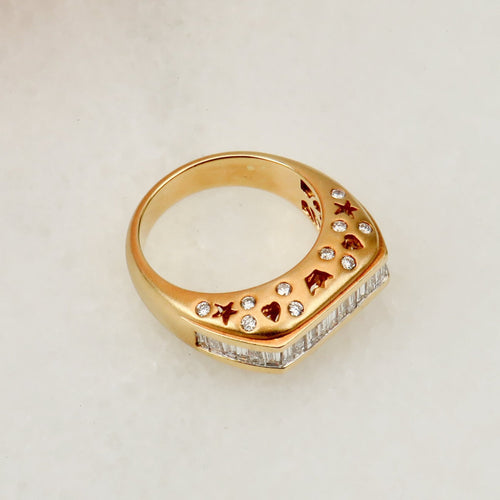Bague 55 Bague en or jaune 750 avec diamants taille baguette et brillant 58 Facettes 2668