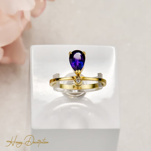 Bague 56 Bague délicate en or 18 carats avec améthyste et diamant 58 Facettes 2627