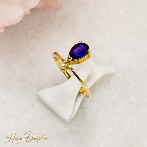 Bague 56 Bague délicate en or 18 carats avec améthyste et diamant 58 Facettes 2627