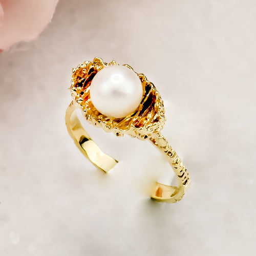 Bague 55 Bague perle en or jaune 14 carats 58 Facettes 2650