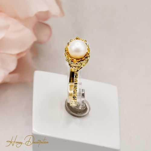 Bague 55 Bague perle en or jaune 14 carats 58 Facettes 2650