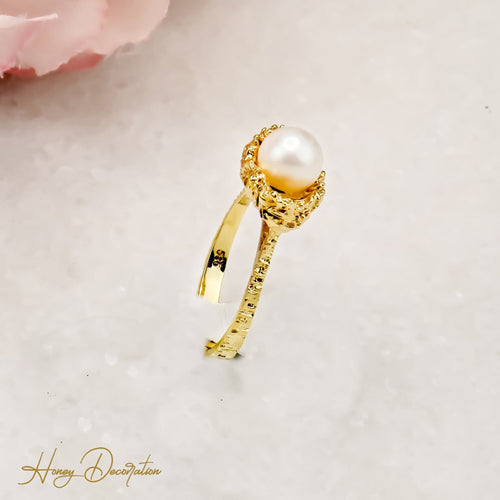 Bague 55 Bague perle en or jaune 14 carats 58 Facettes 2650