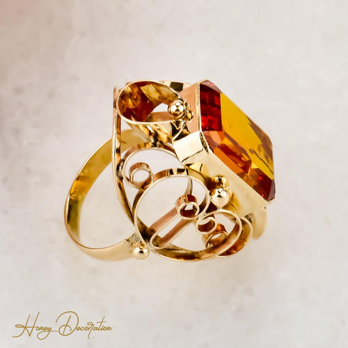 Bague 53 Bague citrine taille émeraude en or jaune 14 carats 12 ct 58 Facettes 2535
