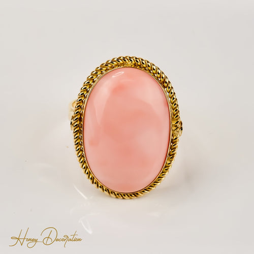 Bague 61 Bague corail ovale en or jaune 750 58 Facettes 2513