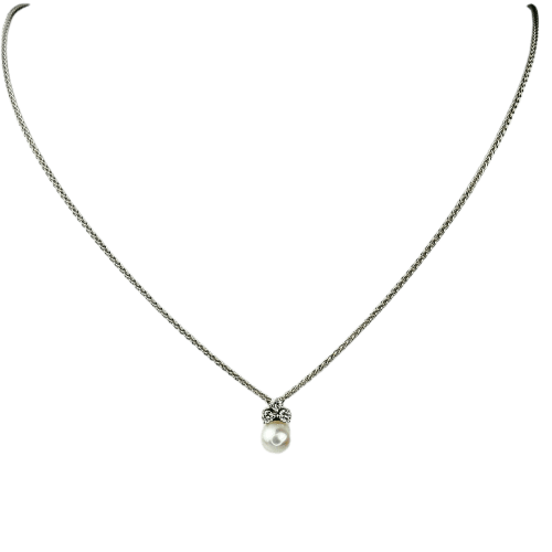 Collier Chaîne en or blanc 18 carats avec pendentif perle 58 Facettes 2251