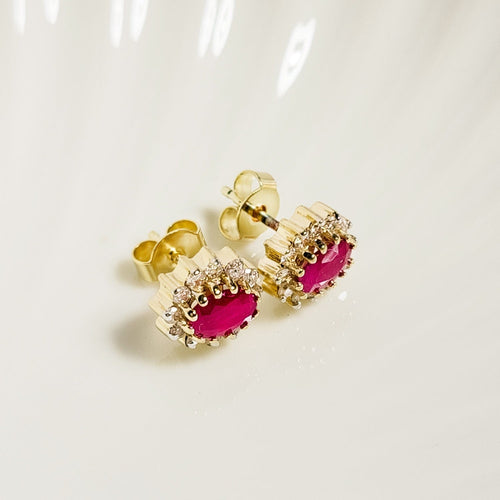 Boucles d'oreilles Ohrstecker - Boucles d’oreilles en or jaune 14 carats rubis et diamants 58 Facettes 2975