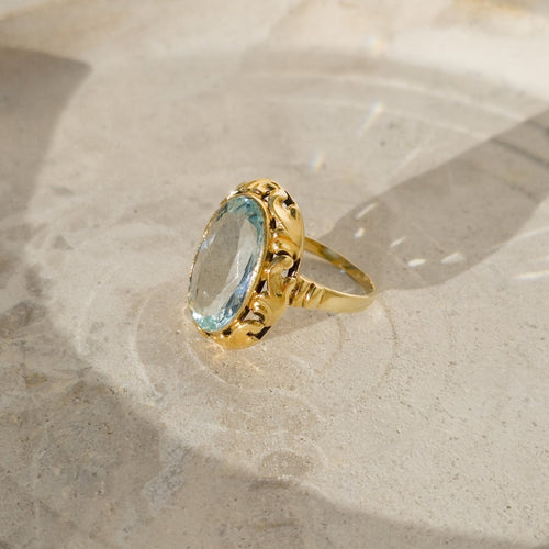 Bague 55 Bague vintage en or jaune 14 carats avec aquamarine 58 Facettes 1261