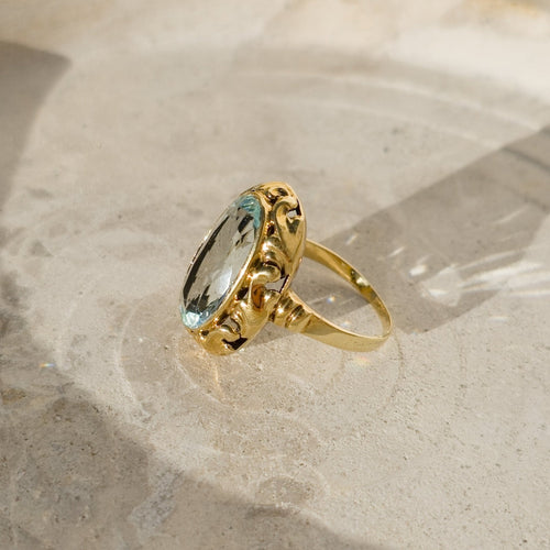 Bague 55 Bague vintage en or jaune 14 carats avec aquamarine 58 Facettes 1261
