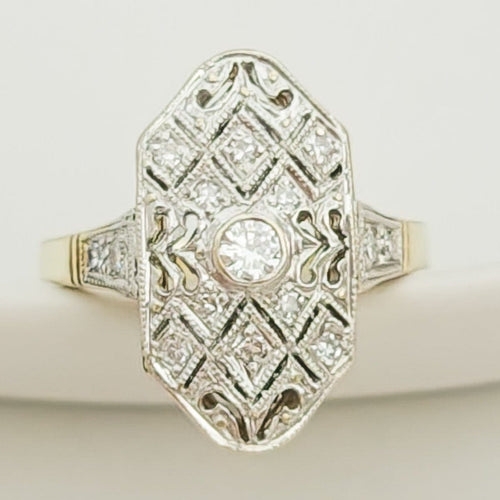 Bague 54 Bague Art déco en or jaune 14K et diamants 58 Facettes 3143