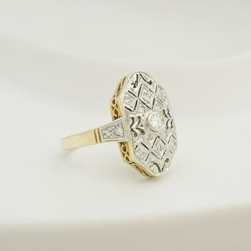 Bague 54 Bague Art déco en or jaune 14K et diamants 58 Facettes 3143
