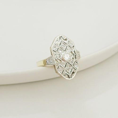 Bague 54 Bague Art déco en or jaune 14K et diamants 58 Facettes 3143